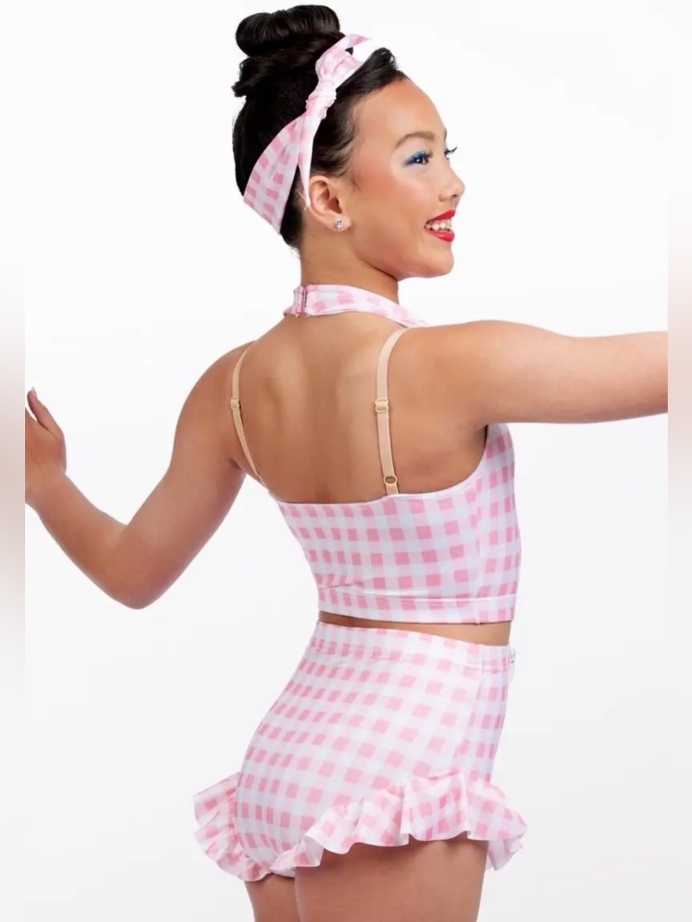 Pink & White Gingham Dance Set with Ruffle Shorts